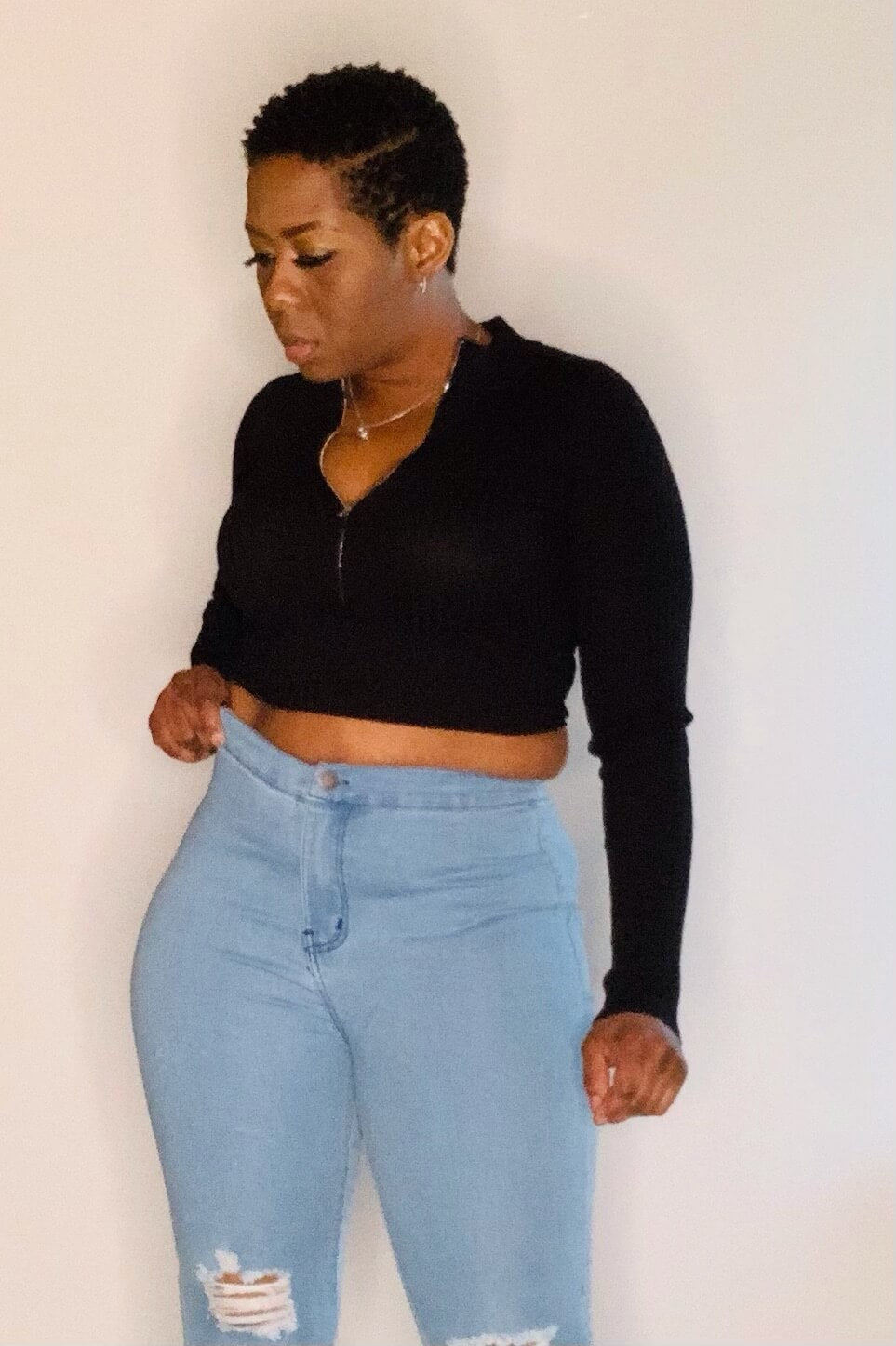 Black mid-drift long sleeve ribbed shirt with zipper – Kyss My Jhaz